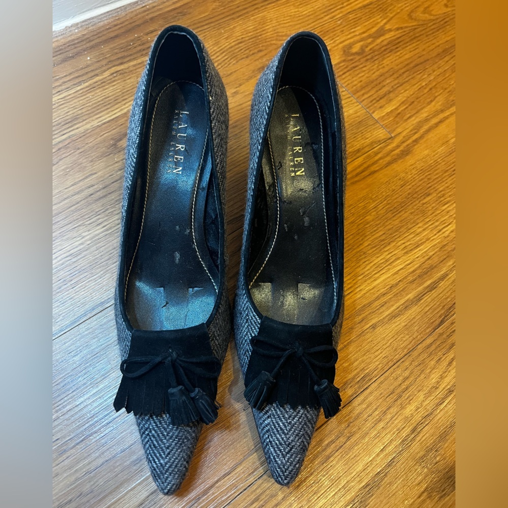 Ralph Lauren Womens Gray & Black Tassel Shoes Heels Pump US 8 - Picture 4 of 10